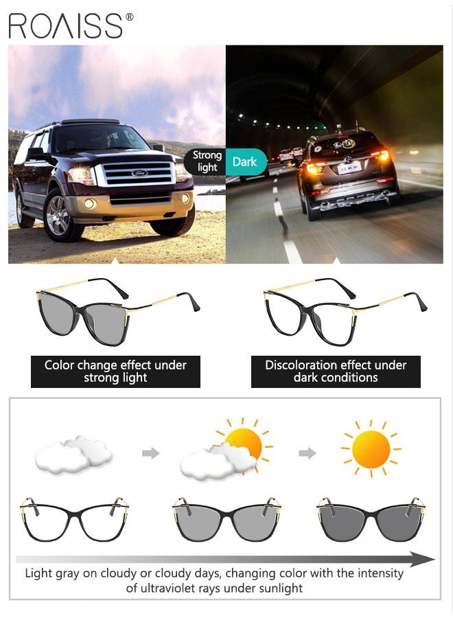 Women's Blue Light Blocking Glasses Anti UV and Glare Blue Light Filter Computer Glasses Cat Eye Color Changing Anti Eyestrain Headache Eyewear Black Gold 55mm