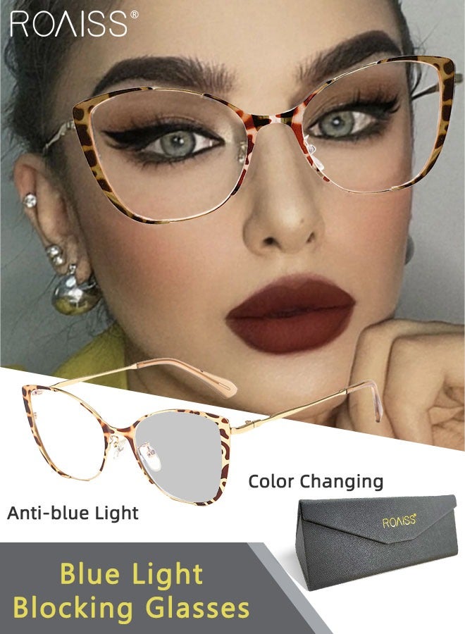 Women's Blue Light Blocking Glasses Anti UV and Glare Blue Light Filter Computer Glasses Cat Eye Color Changing Anti Eyestrain Headache Eyewear Tortoiseshell Gold 52mm