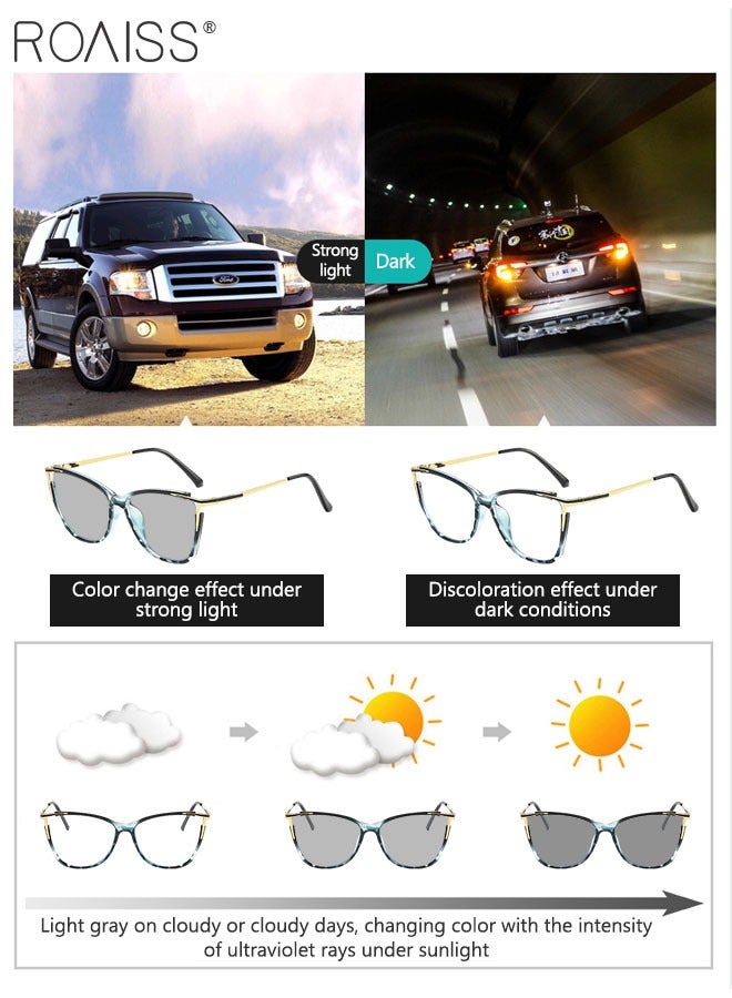 Blue Light Blocking Glasses for Women Anti UV and Glare Blue Light Filter Computer Glasses Cat Eye Color Changing Anti Eyestrain Headache Eyewear 55mm