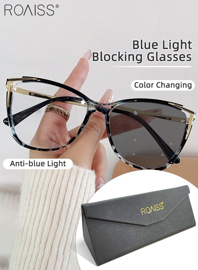 Blue Light Blocking Glasses for Women Anti UV and Glare Blue Light Filter Computer Glasses Cat Eye Color Changing Anti Eyestrain Headache Eyewear 55mm