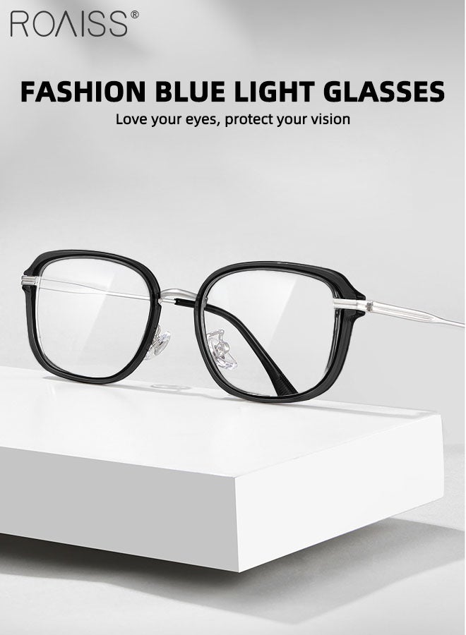 Blue Light Blocking Glasses Anti Blue Light Computer Reading Gaming TV Phones Rectangular Eyeglasses Fashion Anti Eyestrain Headache Eyewear for Men Women Black Silver 51mm