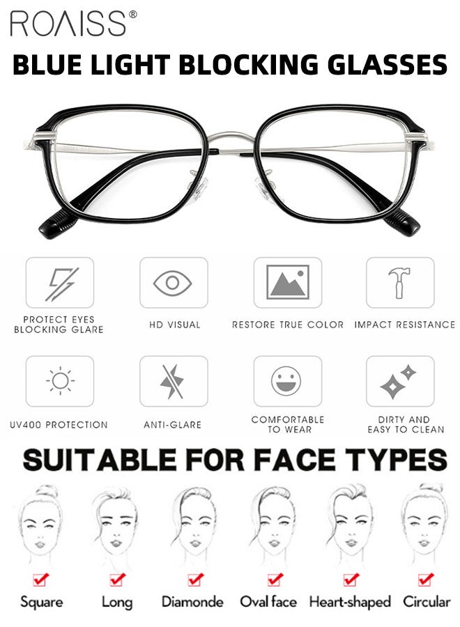 Blue Light Blocking Glasses Anti Blue Light Computer Reading Gaming TV Phones Rectangular Eyeglasses Fashion Anti Eyestrain Headache Eyewear for Men Women Black Silver 51mm