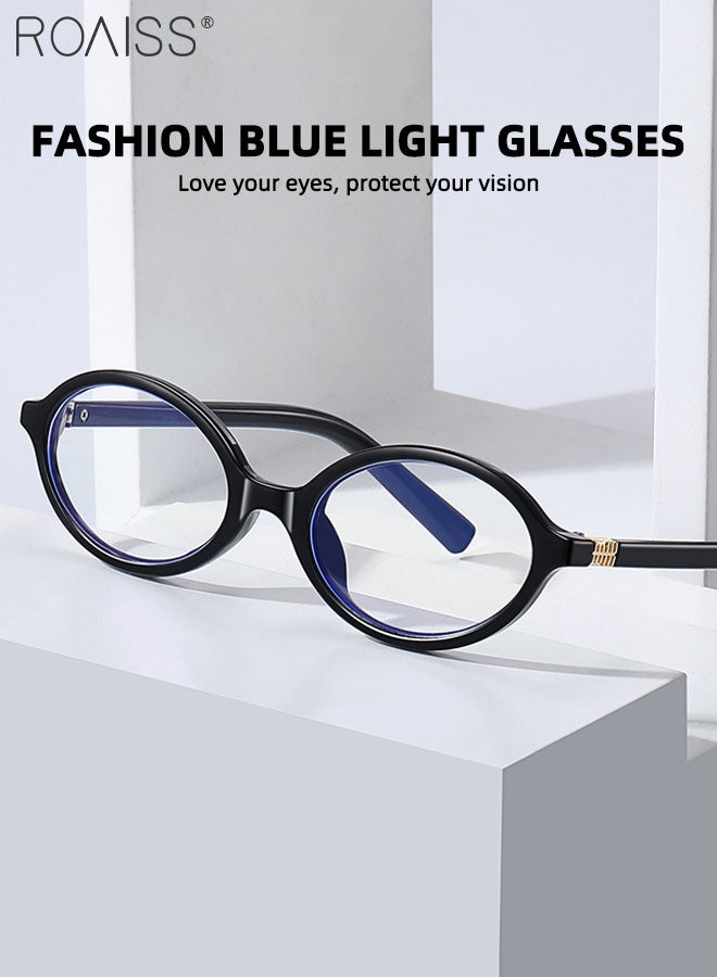 Retro Blue Light Blocking Glasses Anti Blue Light Non-prescription Computer Reading Gaming TV Phones Oval Eyeglasses Fashion Anti Eyestrain Headache Eyewear for Men Women Black 53mm