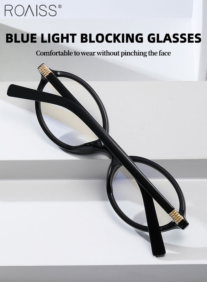 Retro Blue Light Blocking Glasses Anti Blue Light Non-prescription Computer Reading Gaming TV Phones Oval Eyeglasses Fashion Anti Eyestrain Headache Eyewear for Men Women Black 53mm