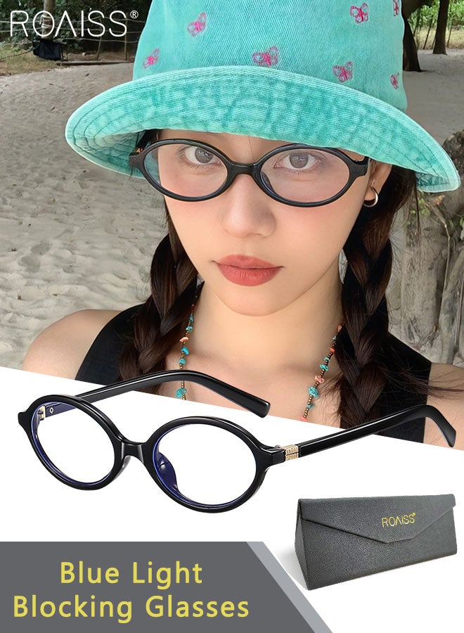 Retro Blue Light Blocking Glasses Anti Blue Light Non-prescription Computer Reading Gaming TV Phones Oval Eyeglasses Fashion Anti Eyestrain Headache Eyewear for Men Women Black 53mm