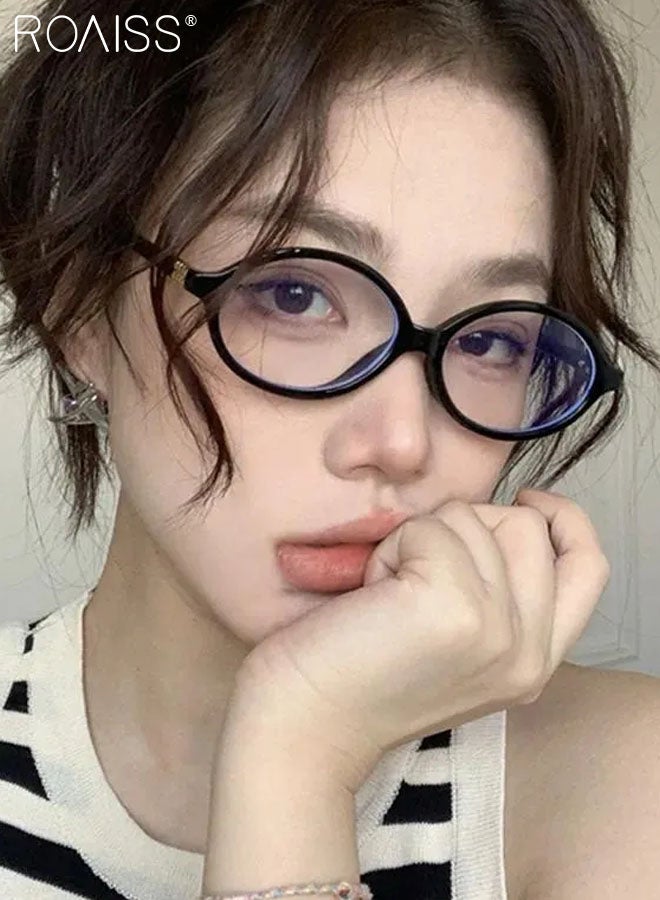 Retro Blue Light Blocking Glasses Anti Blue Light Non-prescription Computer Reading Gaming TV Phones Oval Eyeglasses Fashion Anti Eyestrain Headache Eyewear for Men Women Black 53mm