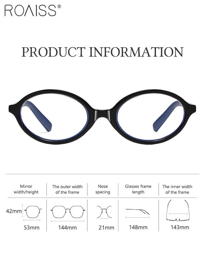 Retro Blue Light Blocking Glasses Anti Blue Light Non-prescription Computer Reading Gaming TV Phones Oval Eyeglasses Fashion Anti Eyestrain Headache Eyewear for Men Women Black 53mm