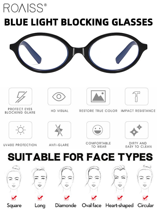 Retro Blue Light Blocking Glasses Anti Blue Light Non-prescription Computer Reading Gaming TV Phones Oval Eyeglasses Fashion Anti Eyestrain Headache Eyewear for Men Women Black 53mm