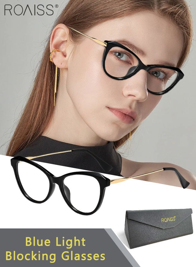Women's Blue Light Blocking Glasses, Blue Light Filter Computer Reading Gaming TV Phones Cat Eye Eyeglasses, Fashion Anti Eyestrain Headache Eyewear, Black Gold