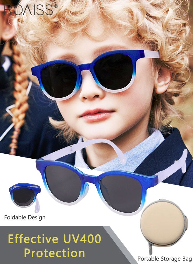 Round Folding Polarized Sunglasses for Kids, UV400 Protection Cute Beach Holiday Sun Glasses, Foldable Sun Shades with Small Portable Box for Boys Girls and Children Age 3-12