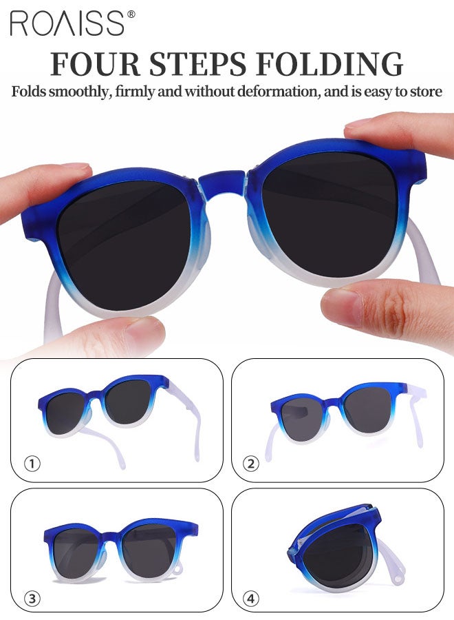 Round Folding Polarized Sunglasses for Kids, UV400 Protection Cute Beach Holiday Sun Glasses, Foldable Sun Shades with Small Portable Box for Boys Girls and Children Age 3-12