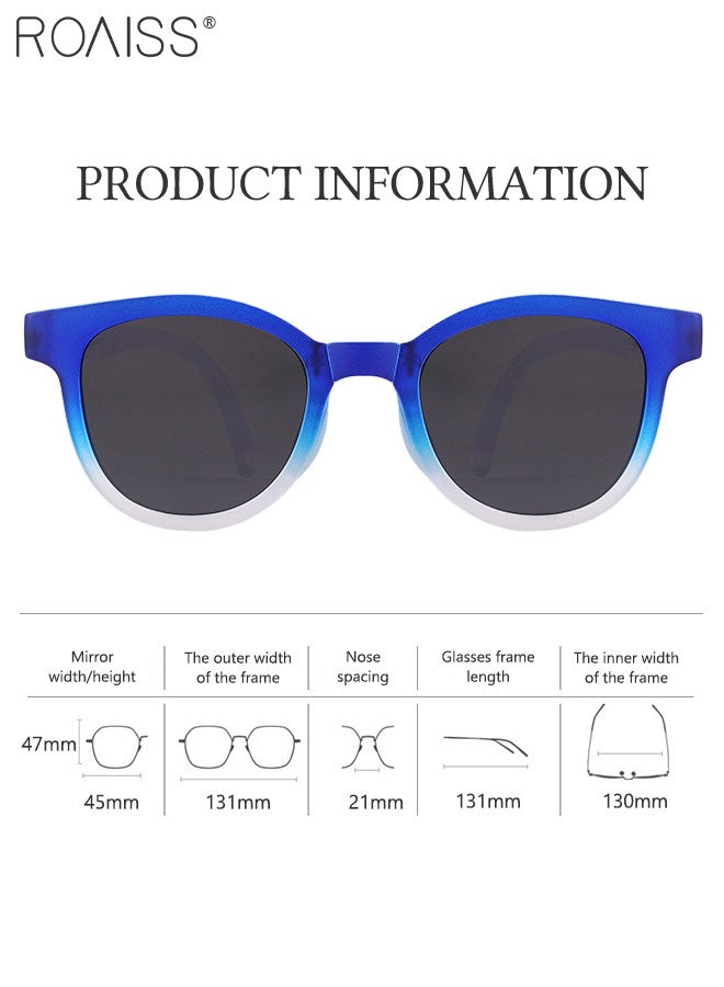 Round Folding Polarized Sunglasses for Kids, UV400 Protection Cute Beach Holiday Sun Glasses, Foldable Sun Shades with Small Portable Box for Boys Girls and Children Age 3-12