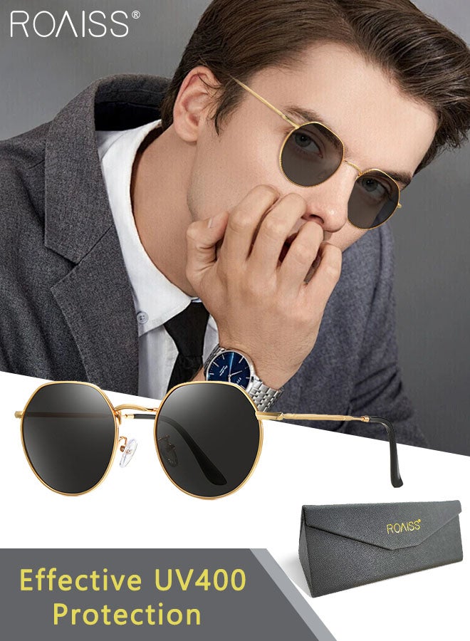 Men's Round Polarized Driving Sunglasses, UV400 Protection Sun Glasses with Stainless Steel Frame, Fashion Anti-glare Sun Shades, Suitable for Men Golfing, Fishing, Traveling, 52mm
