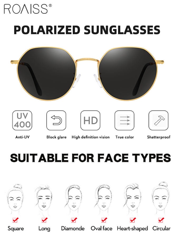 Men's Round Polarized Driving Sunglasses, UV400 Protection Sun Glasses with Stainless Steel Frame, Fashion Anti-glare Sun Shades, Suitable for Men Golfing, Fishing, Traveling, 52mm