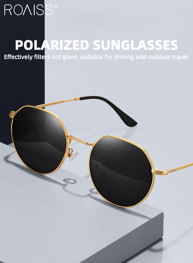 Men's Round Polarized Driving Sunglasses, UV400 Protection Sun Glasses with Stainless Steel Frame, Fashion Anti-glare Sun Shades, Suitable for Men Golfing, Fishing, Traveling, 52mm
