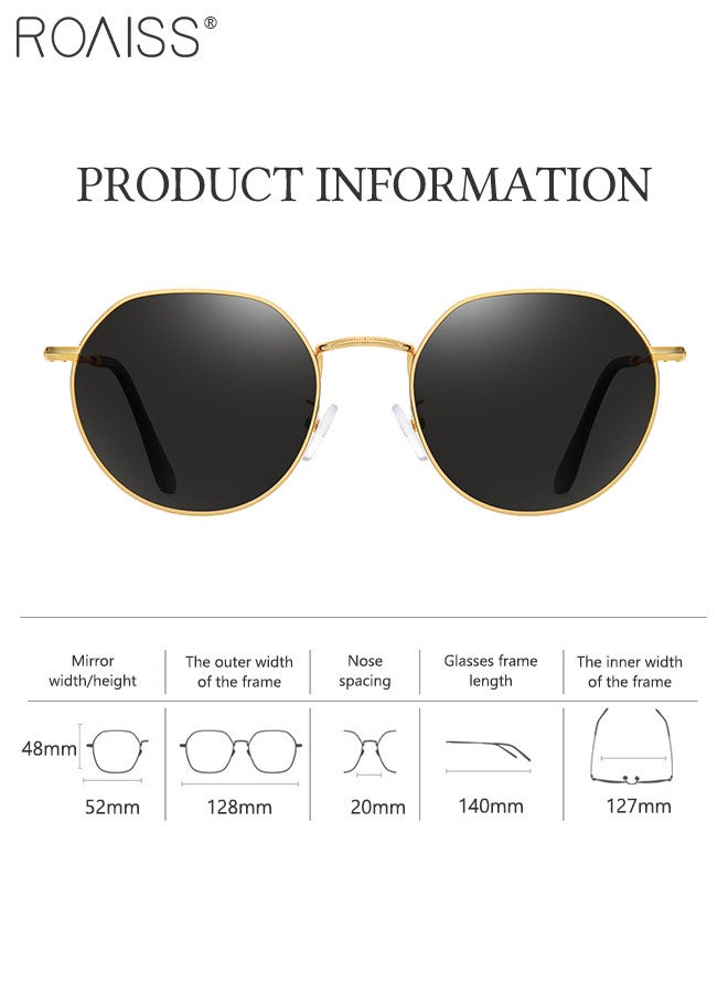 Men's Round Polarized Driving Sunglasses, UV400 Protection Sun Glasses with Stainless Steel Frame, Fashion Anti-glare Sun Shades, Suitable for Men Golfing, Fishing, Traveling, 52mm
