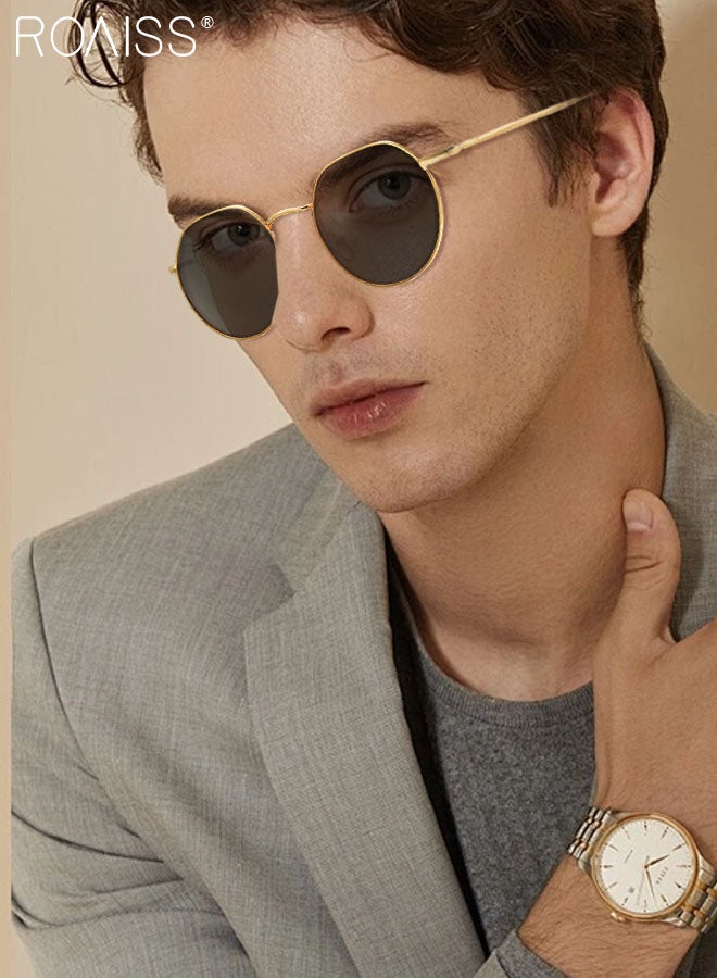 Men's Round Polarized Driving Sunglasses, UV400 Protection Sun Glasses with Stainless Steel Frame, Fashion Anti-glare Sun Shades, Suitable for Men Golfing, Fishing, Traveling, 52mm