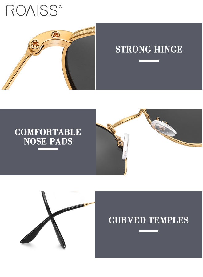 Men's Round Polarized Driving Sunglasses, UV400 Protection Sun Glasses with Stainless Steel Frame, Fashion Anti-glare Sun Shades, Suitable for Men Golfing, Fishing, Traveling, 52mm