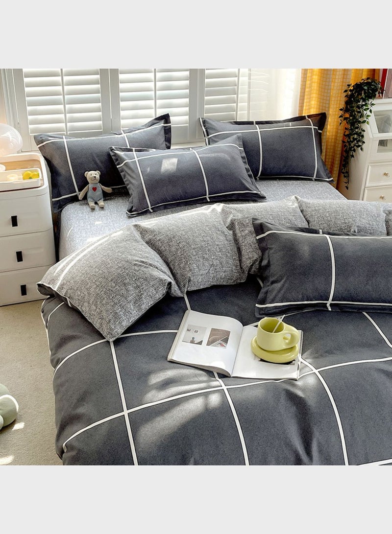 Grey grid with white border bedding set