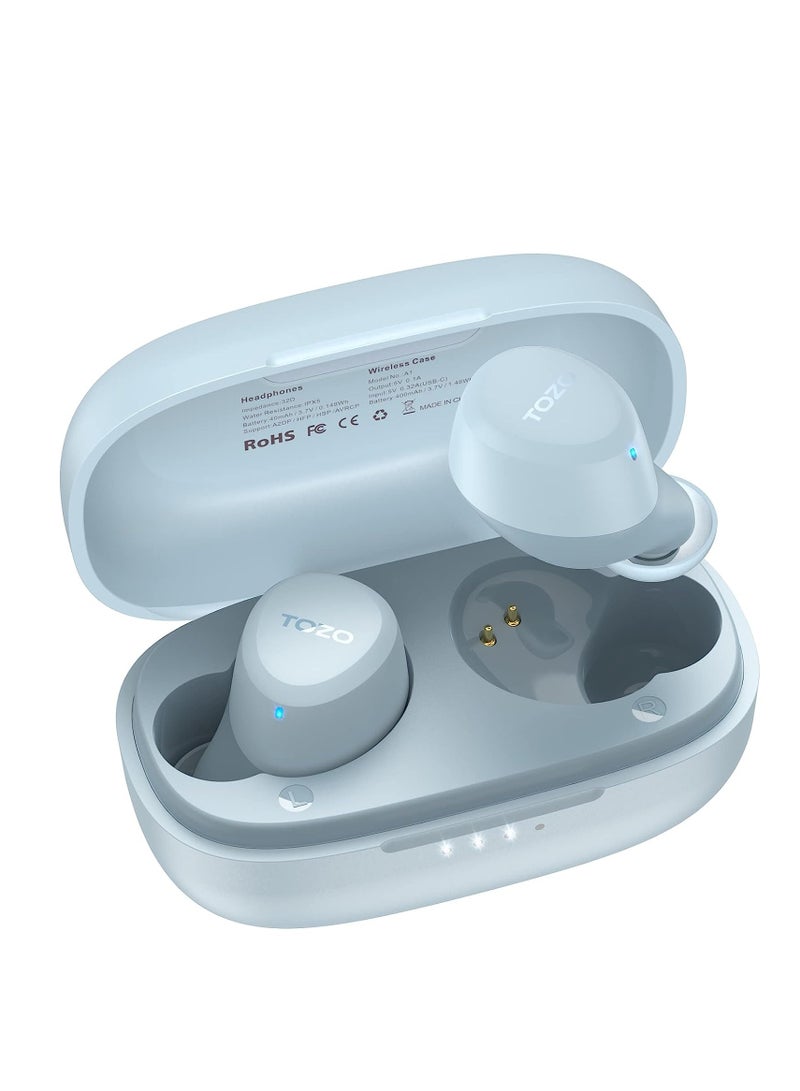 TOZO A1 Mini Wireless Earbuds Bluetooth 5.3 in Ear Light-Weight Headphones Built-in Microphone, IPX5 Waterproof, Immersive Premium Sound Long Distance Connection Headset with Charging Case, Blue