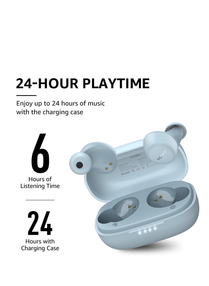 TOZO A1 Mini Wireless Earbuds Bluetooth 5.3 in Ear Light-Weight Headphones Built-in Microphone, IPX5 Waterproof, Immersive Premium Sound Long Distance Connection Headset with Charging Case, Blue