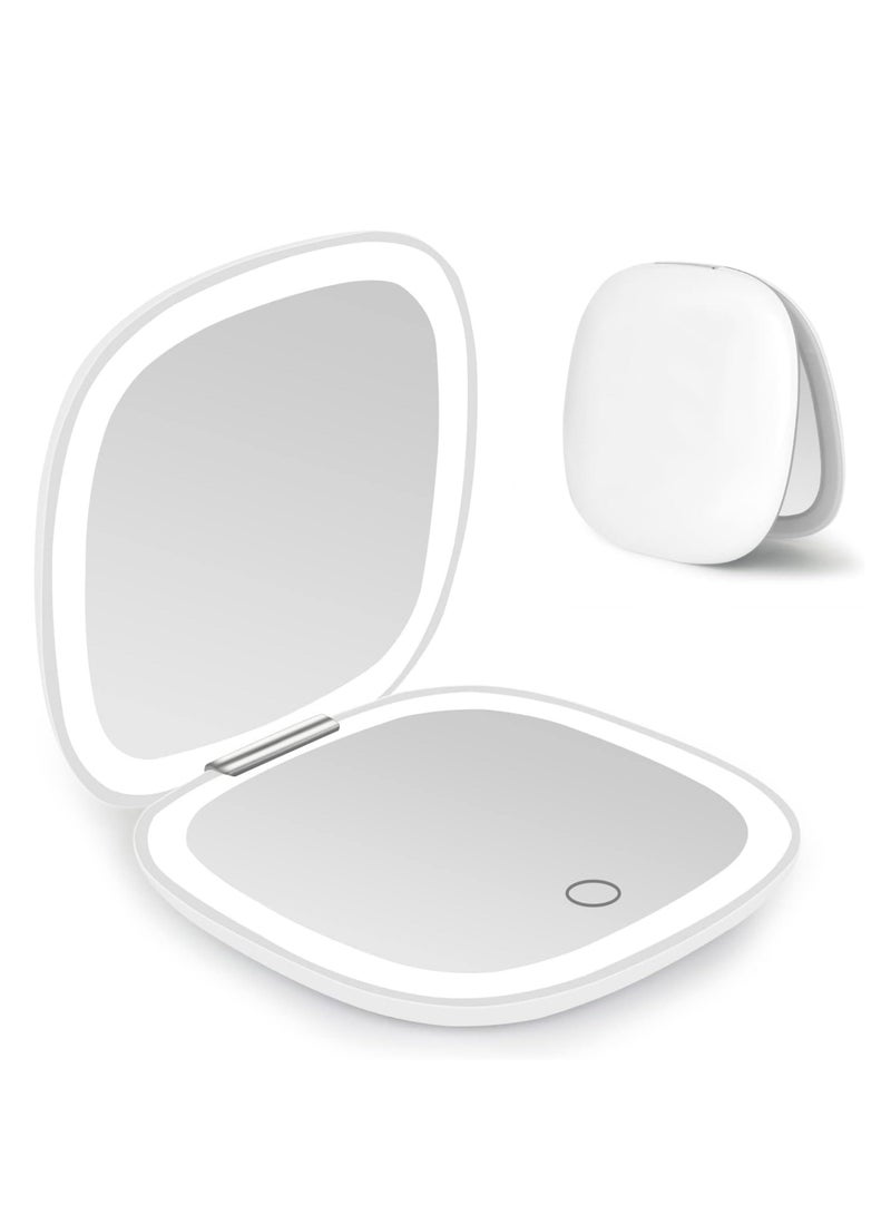 Compact Mirror Lighted Travel Makeup Mirror with 1X/10X Magnifying Double Sided Dimmable Portable Pocket for Handbag and Pocket USB Charging