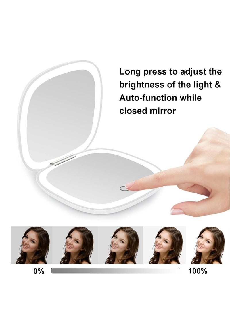 Compact Mirror Lighted Travel Makeup Mirror with 1X/10X Magnifying Double Sided Dimmable Portable Pocket for Handbag and Pocket USB Charging