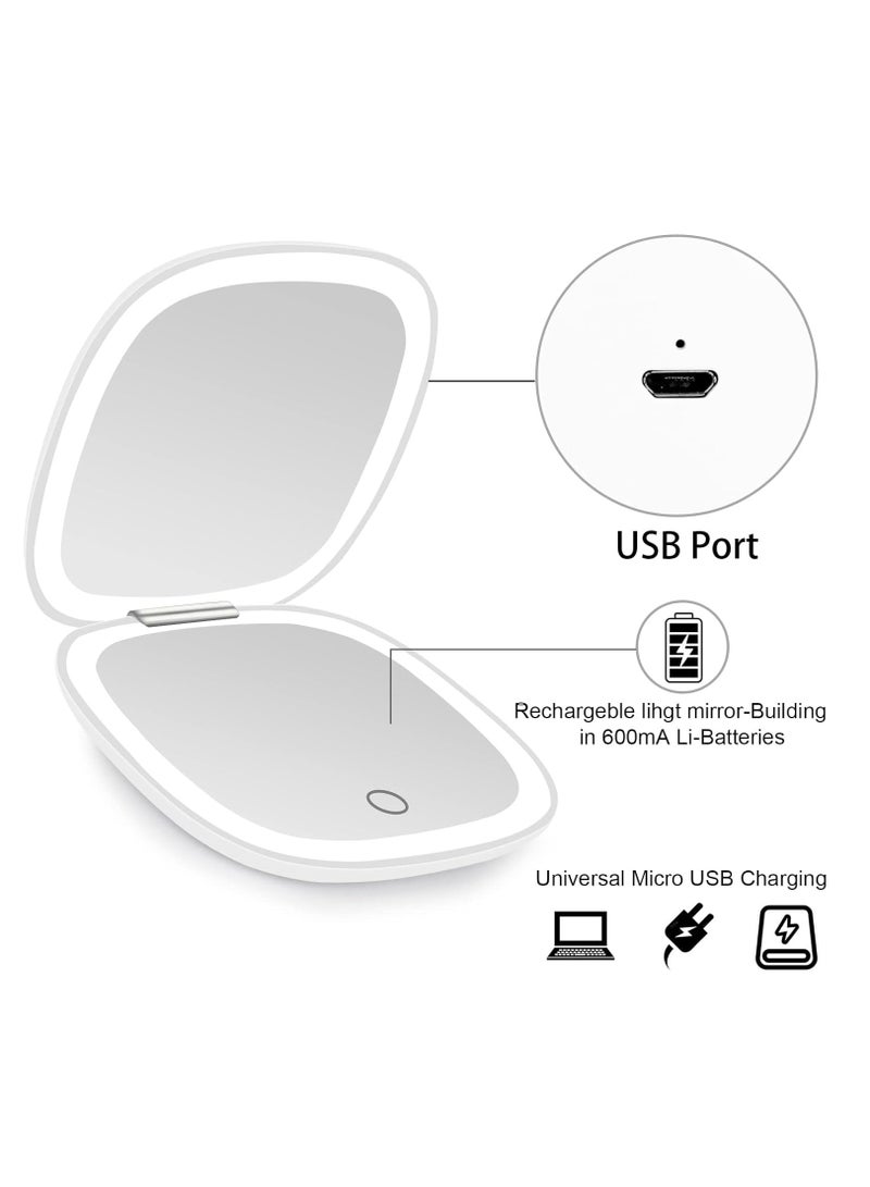 Compact Mirror Lighted Travel Makeup Mirror with 1X/10X Magnifying Double Sided Dimmable Portable Pocket for Handbag and Pocket USB Charging