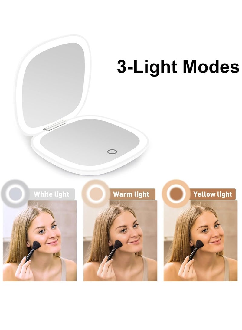 Compact Mirror Lighted Travel Makeup Mirror with 1X/10X Magnifying Double Sided Dimmable Portable Pocket for Handbag and Pocket USB Charging