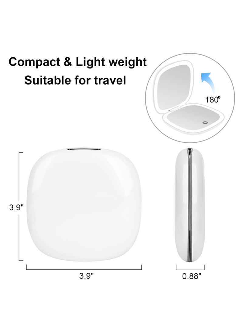 Compact Mirror Lighted Travel Makeup Mirror with 1X/10X Magnifying Double Sided Dimmable Portable Pocket for Handbag and Pocket USB Charging