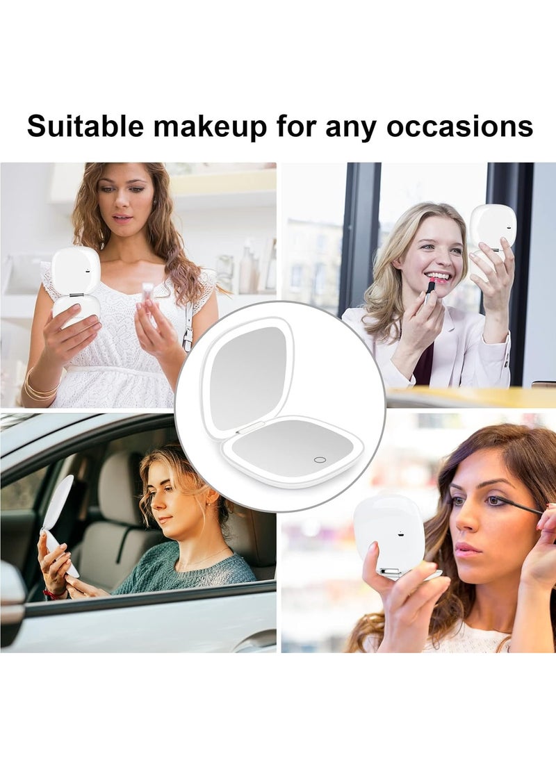 Compact Mirror Lighted Travel Makeup Mirror with 1X/10X Magnifying Double Sided Dimmable Portable Pocket for Handbag and Pocket USB Charging