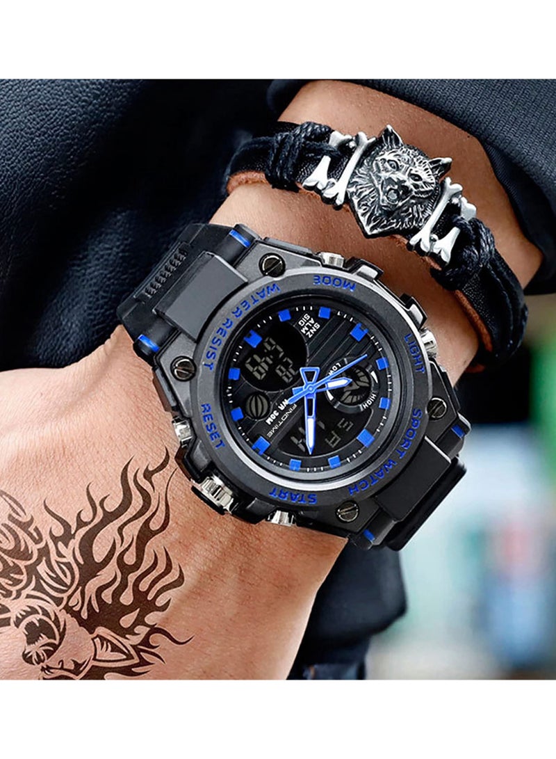 Military Watches for Men, Large Face Army Watch, Waterproof Tactical Watches Men Army Digital Sports Outdoor Stopwatch LED Survival Tough Electronic Alarm Clock Black Gold Wrist Watch