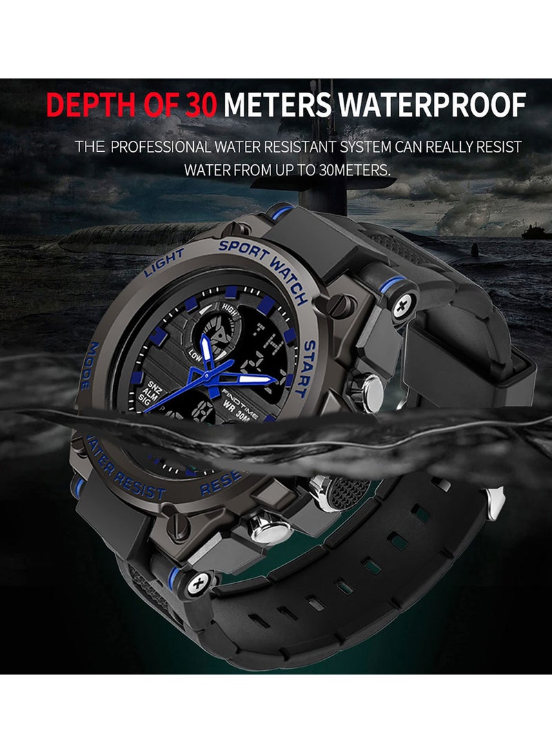 Military Watches for Men, Large Face Army Watch, Waterproof Tactical Watches Men Army Digital Sports Outdoor Stopwatch LED Survival Tough Electronic Alarm Clock Black Gold Wrist Watch