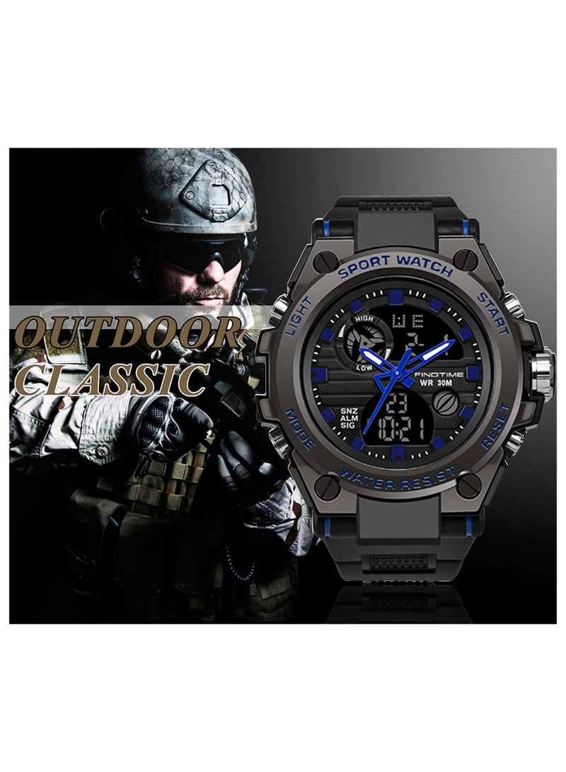 Military Watches for Men, Large Face Army Watch, Waterproof Tactical Watches Men Army Digital Sports Outdoor Stopwatch LED Survival Tough Electronic Alarm Clock Black Gold Wrist Watch