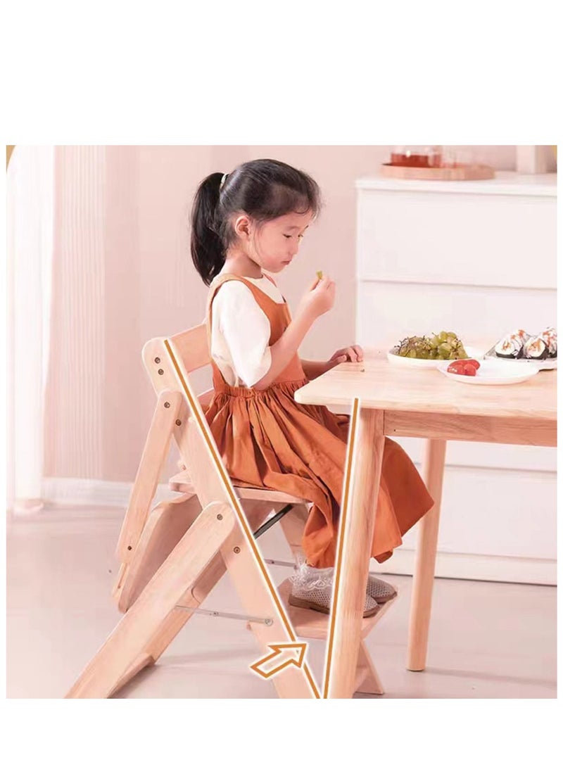 Adjustable Wooden High Chair Baby Folding Dining Chair with Removable Tray Solution for Babies and Toddlers Dining Highchair 1-12 Years Old