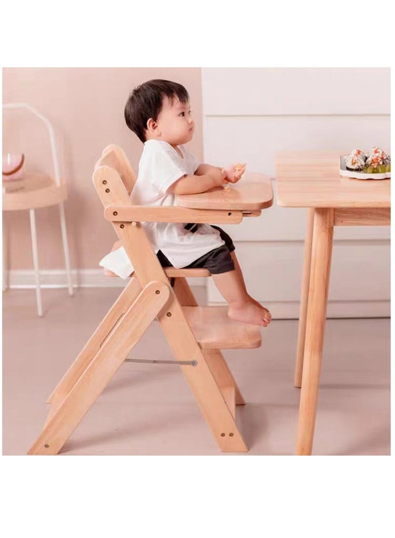 Adjustable Wooden High Chair Baby Folding Dining Chair with Removable Tray Solution for Babies and Toddlers Dining Highchair 1-12 Years Old