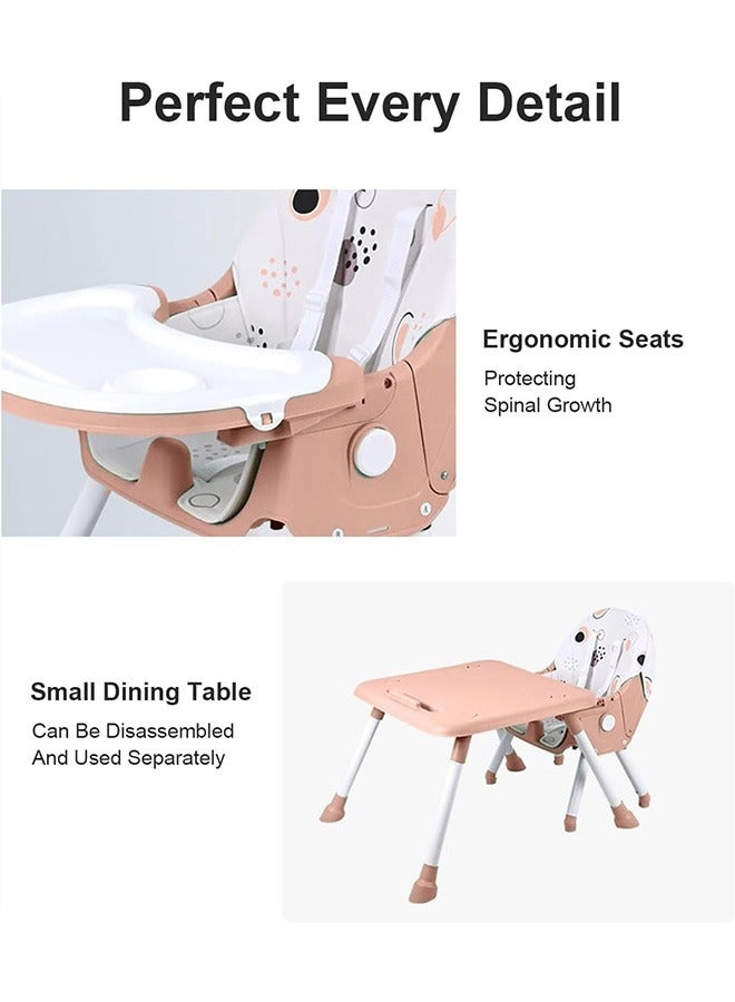 Baby High Chair dining chair multifunctional foldable dining table and chairs removable student backrest desk study chair 52 x 26 x 59cm(pink)