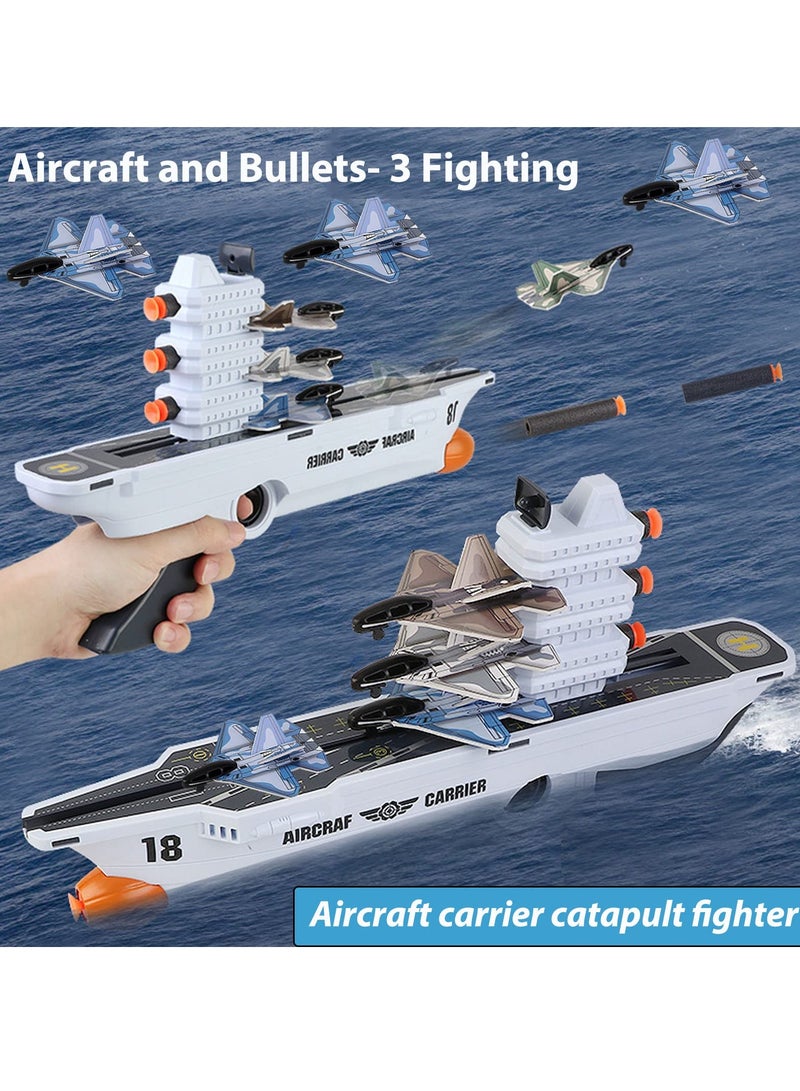 Airplane Launcher Toys, Aircraft Carrier Toy, One-Click Ejection Airplane Game with 4 Pcs Foam Glider Plane and 8 Pcs Foam Poles, Outdoor Flying Toys Birthday Gifts for Boys Girls 4-12 Year Old