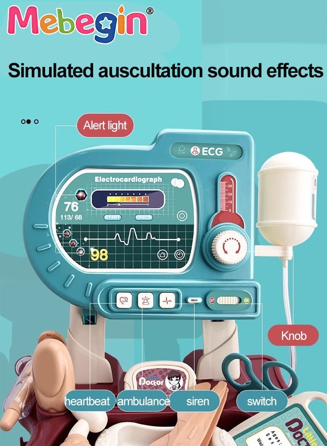 Doctor Kit for Kids Aged 3+, 24 PcsPretend Doctor Playset, Medical Kit Toy Cart with Stethoscope and Toy Accessorie,Role Play Medical Toy for Girls Boys