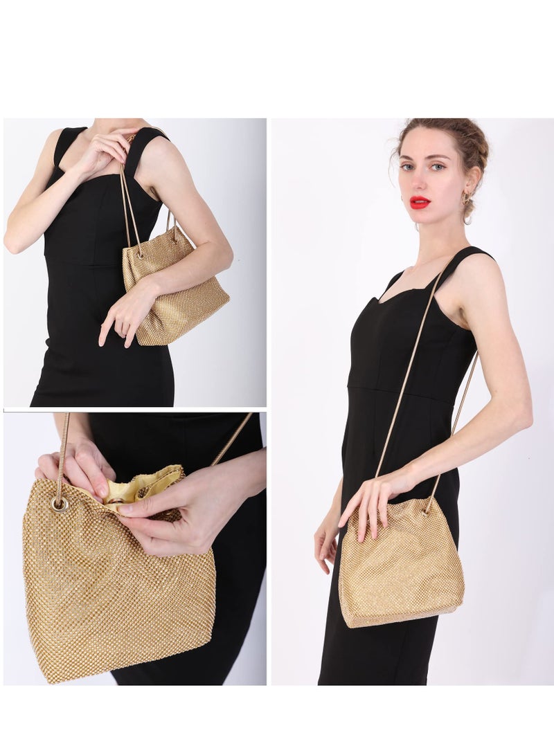 Women's Evening Bag Upgraded Size Full Rhinestones Bucket Bag Shining Shoulder for Party Wedding Date Night
