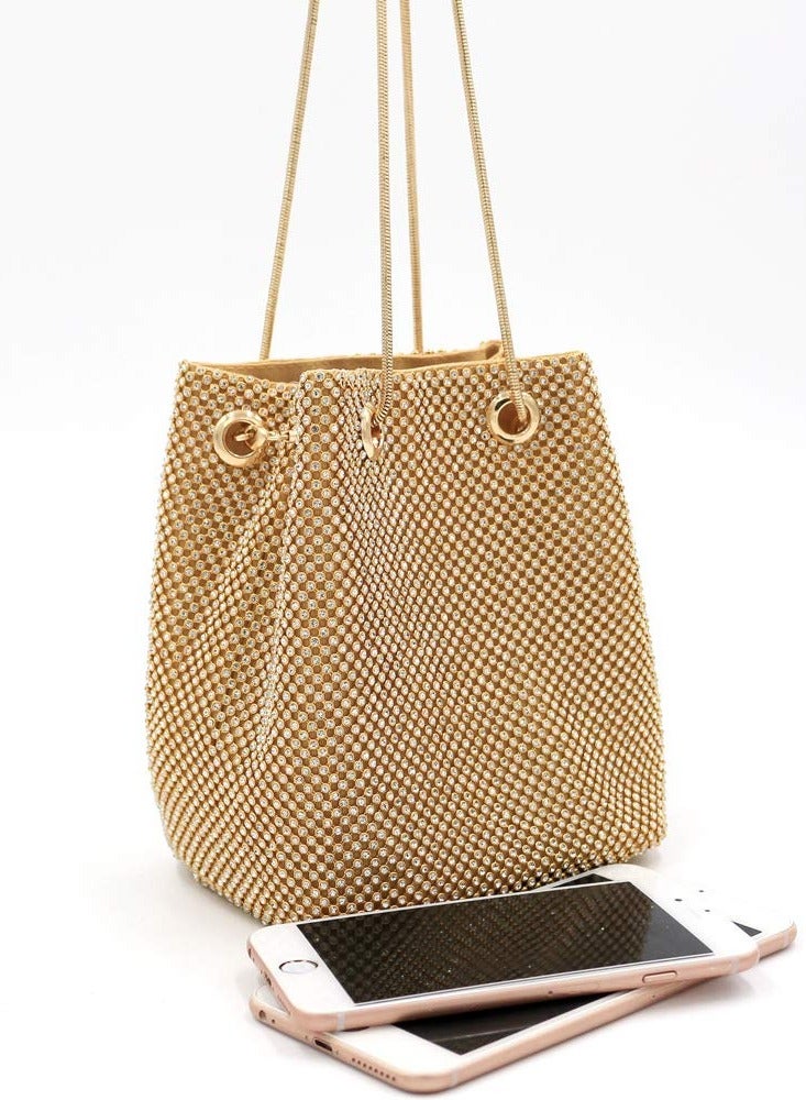 Women's Evening Bag Upgraded Size Full Rhinestones Bucket Bag Shining Shoulder for Party Wedding Date Night