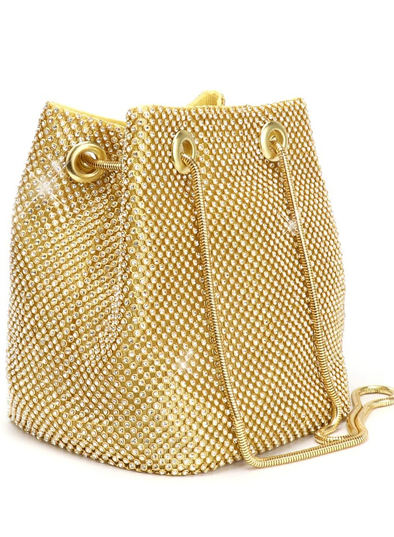 Women's Evening Bag Upgraded Size Full Rhinestones Bucket Bag Shining Shoulder for Party Wedding Date Night
