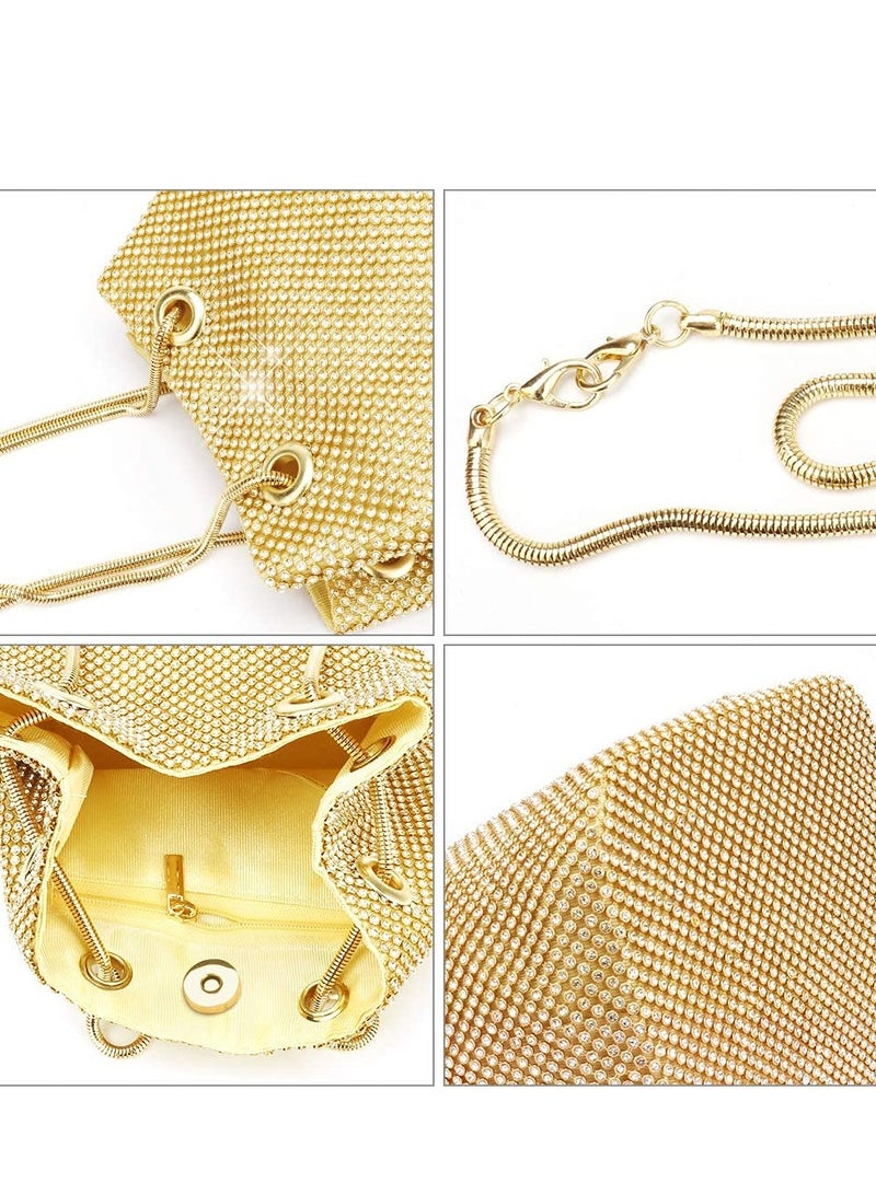 Women's Evening Bag Upgraded Size Full Rhinestones Bucket Bag Shining Shoulder for Party Wedding Date Night