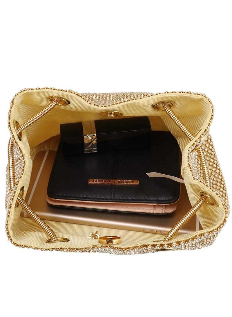 Women's Evening Bag Upgraded Size Full Rhinestones Bucket Bag Shining Shoulder for Party Wedding Date Night