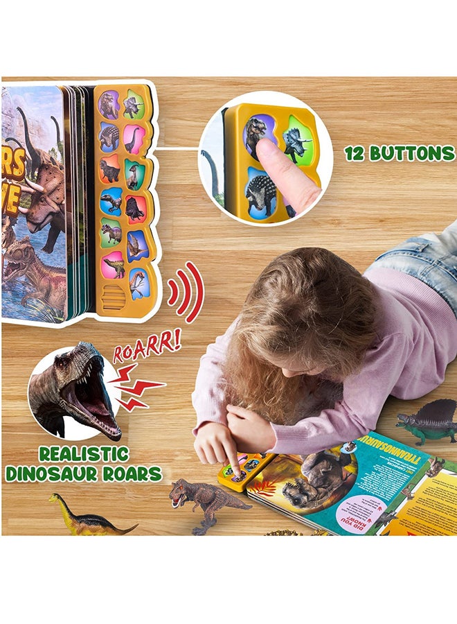 Interactive Dinosaur Book with 12 Realistic Dinosaur Figures, Learning Educational Toys for Kids