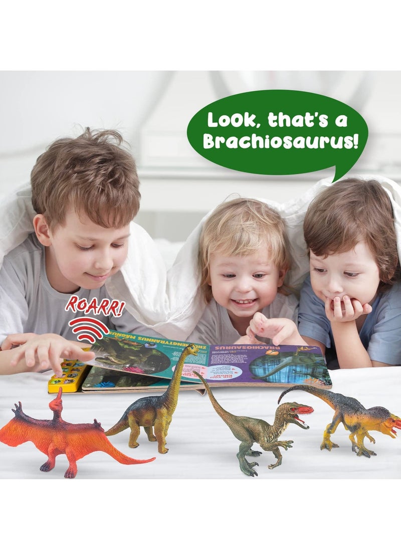 Interactive Dinosaur Book with 12 Realistic Dinosaur Figures, Learning Educational Toys for Kids