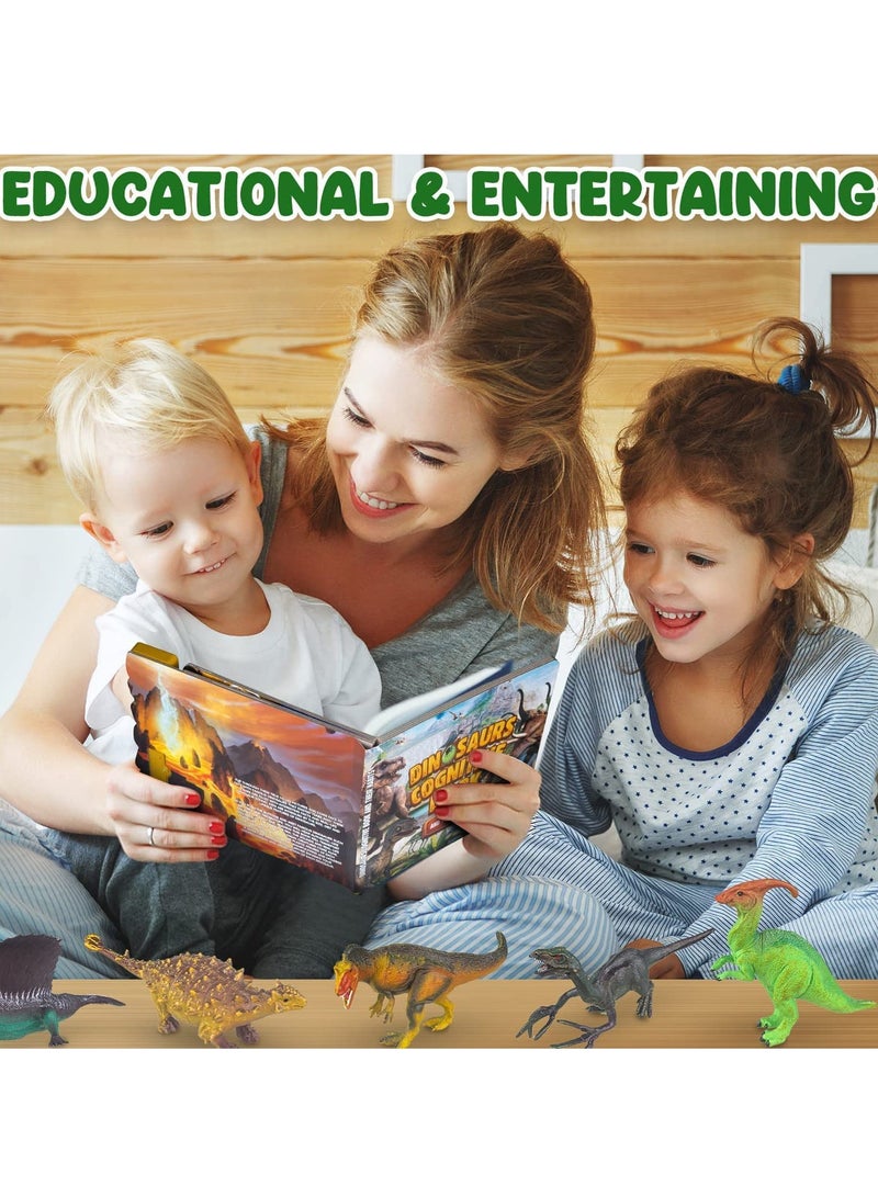 Interactive Dinosaur Book with 12 Realistic Dinosaur Figures, Learning Educational Toys for Kids