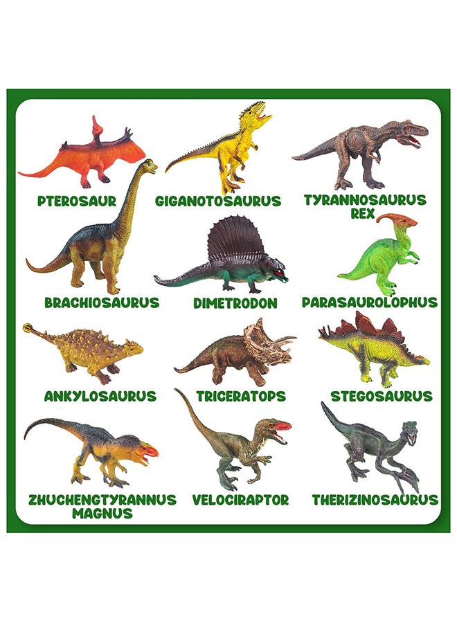 Interactive Dinosaur Book with 12 Realistic Dinosaur Figures, Learning Educational Toys for Kids