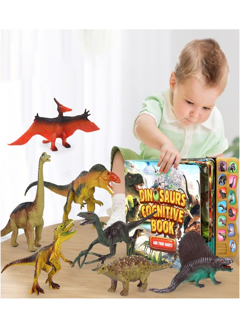 Interactive Dinosaur Book with 12 Realistic Dinosaur Figures, Learning Educational Toys for Kids