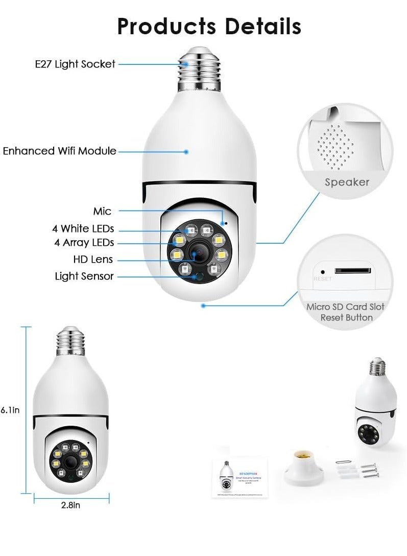 4Pack HD 1080P Wireless Light-Bulb Security Camera, Work with 2.4ghz&5ghz WiFi, Motion Auto Tracking, 2 Way Audio, Spotlight Night Vision, E27 Screw-in CCTV Camera (4pcs)